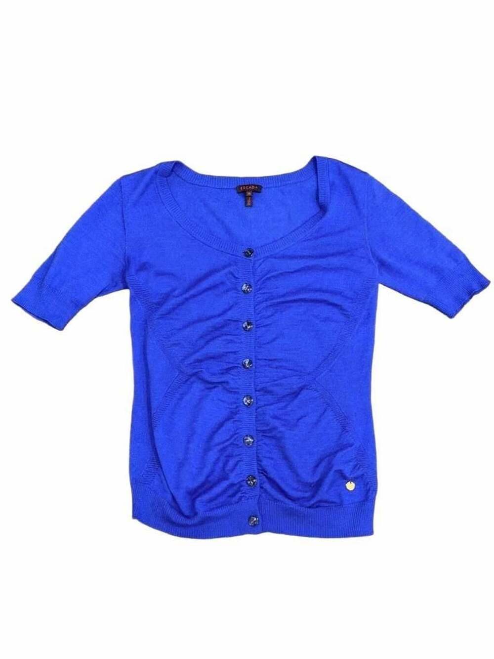 Escada Blue Virgin Wool and Silk Knit Cardigan - 36